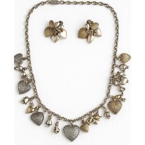 Mary DeMarco La Contessa Heart Charm Necklace Earrings Set Vtg Dangle 90s